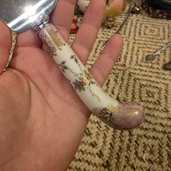 Vintage Prill Sheffield England Pie Cake Server Floral Purple Porcelain Handle. - Picture 5 of 16